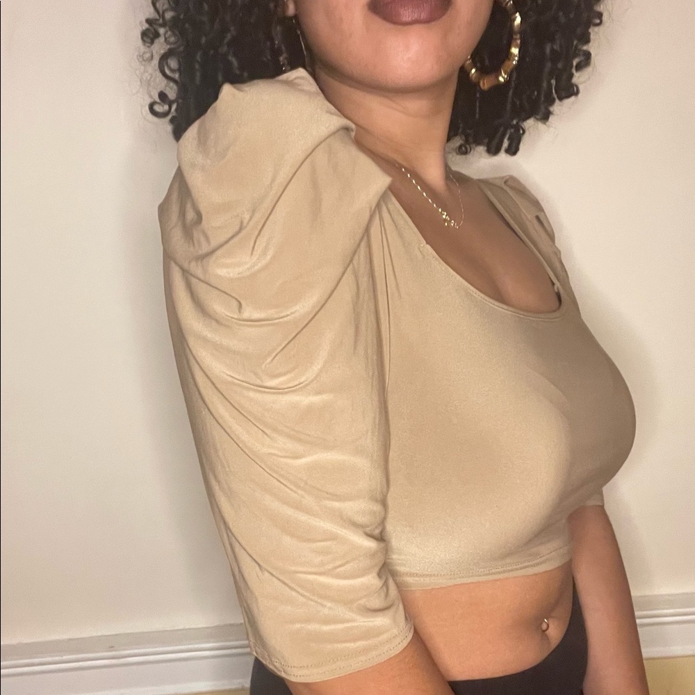 Nasty Gal Champagne ruched sleeve crop top